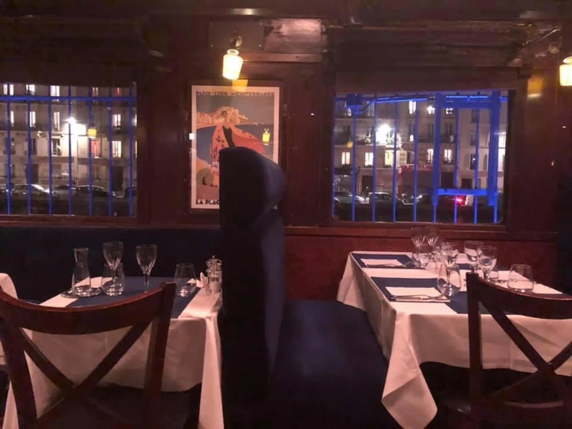 Restaurant dinner tables inside coach car