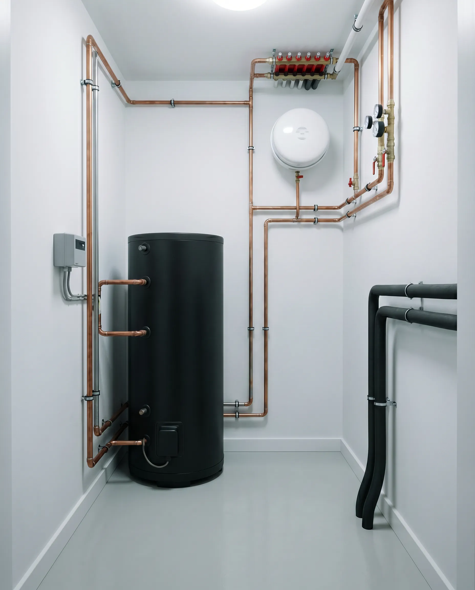 Installatie van een zonnestroomboiler in de technische ruimte