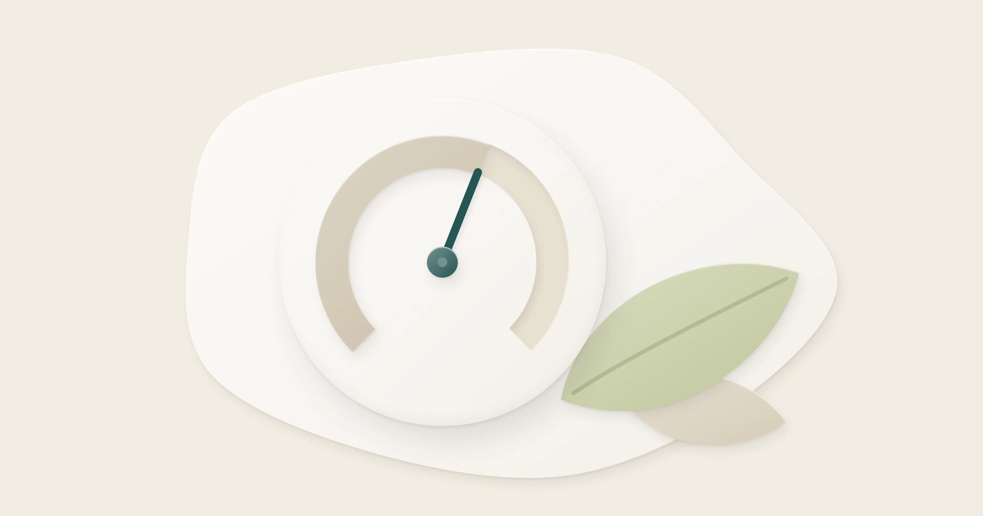 Illustration of a gauge with a needle and a leaf, seen from above.