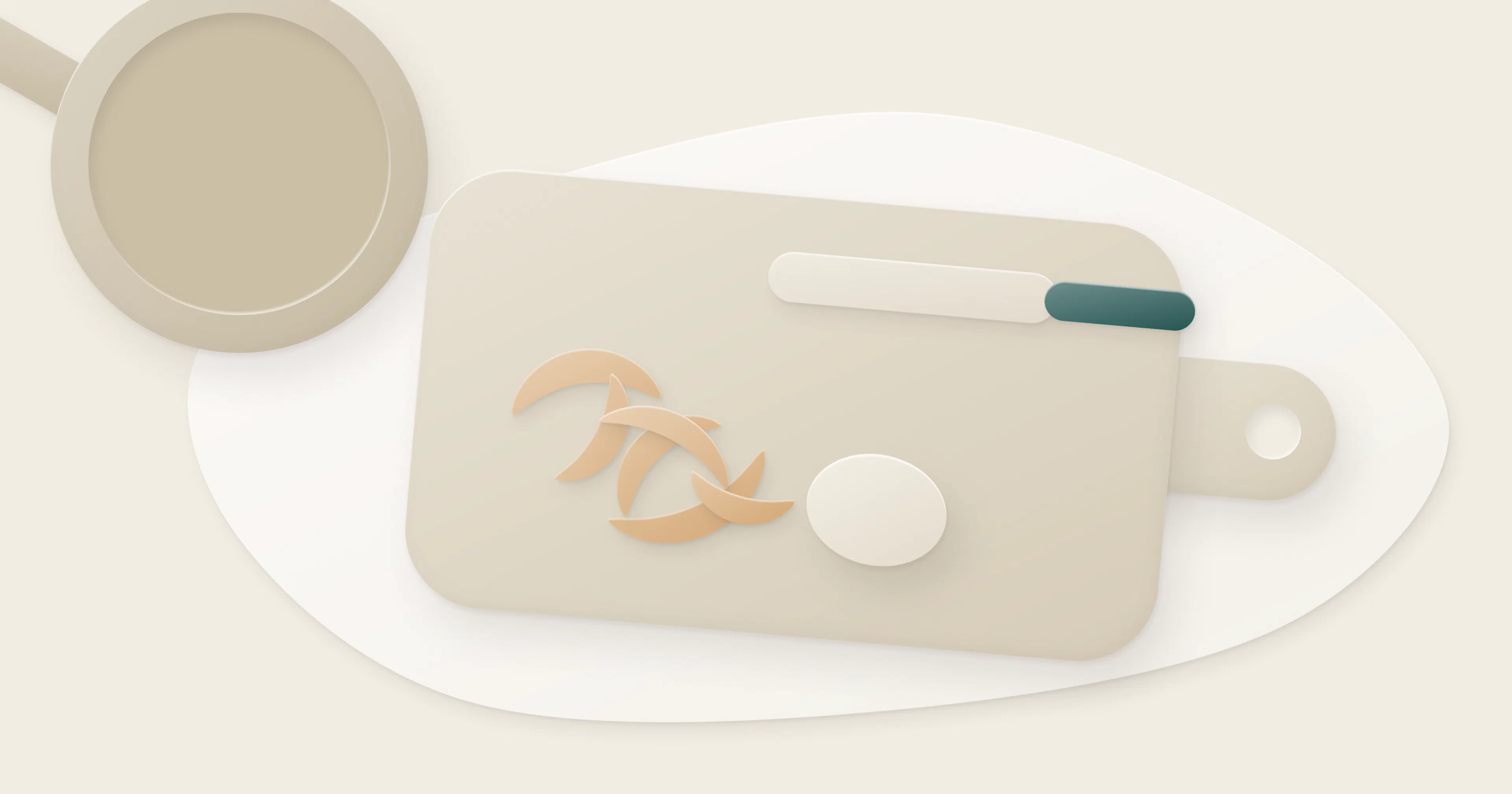 Illustration of a cutting board with peels, a knife and a pan.