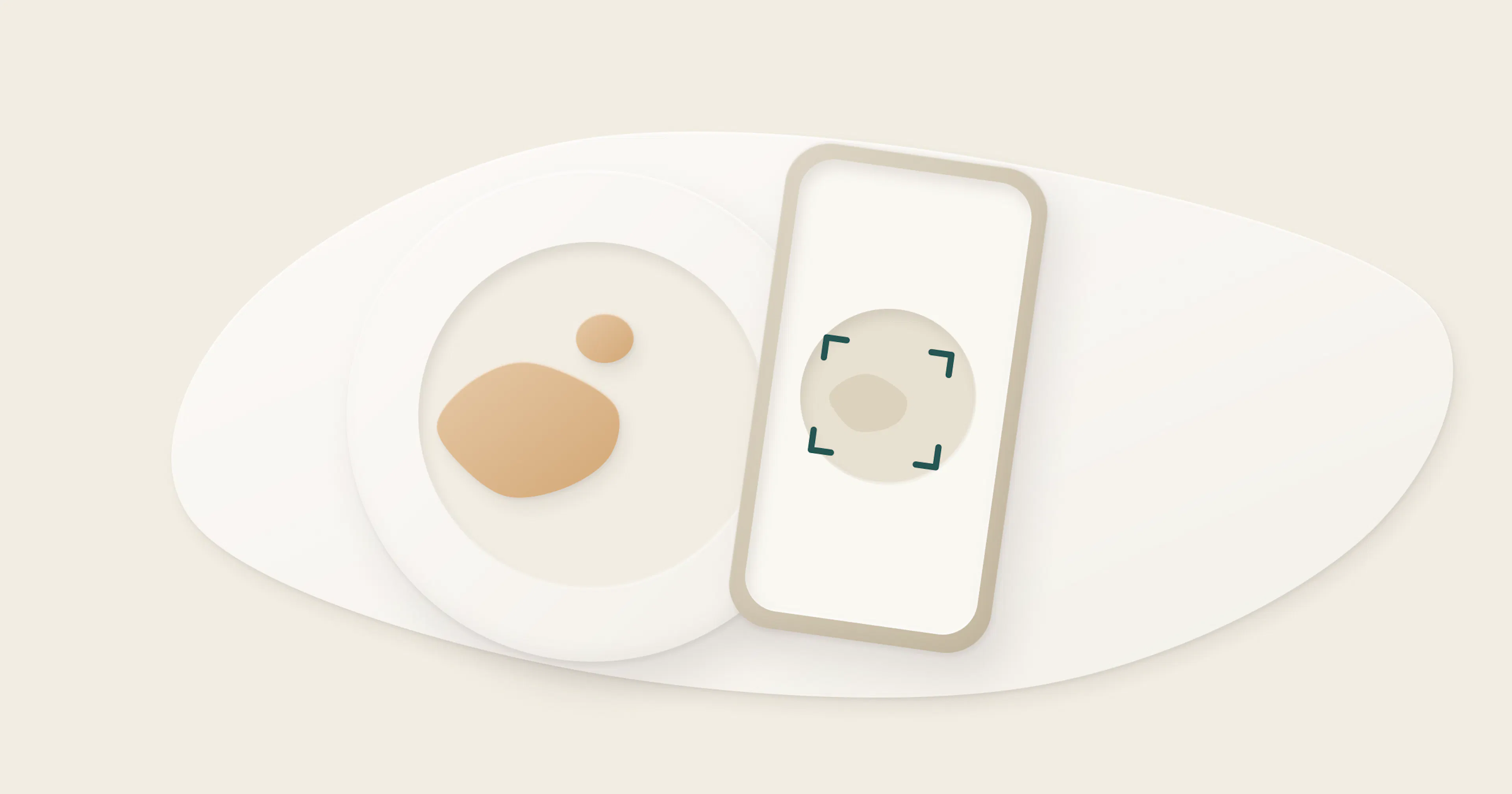 Illustration of a phone held over a plate with leftovers, with frames around the food on screen.