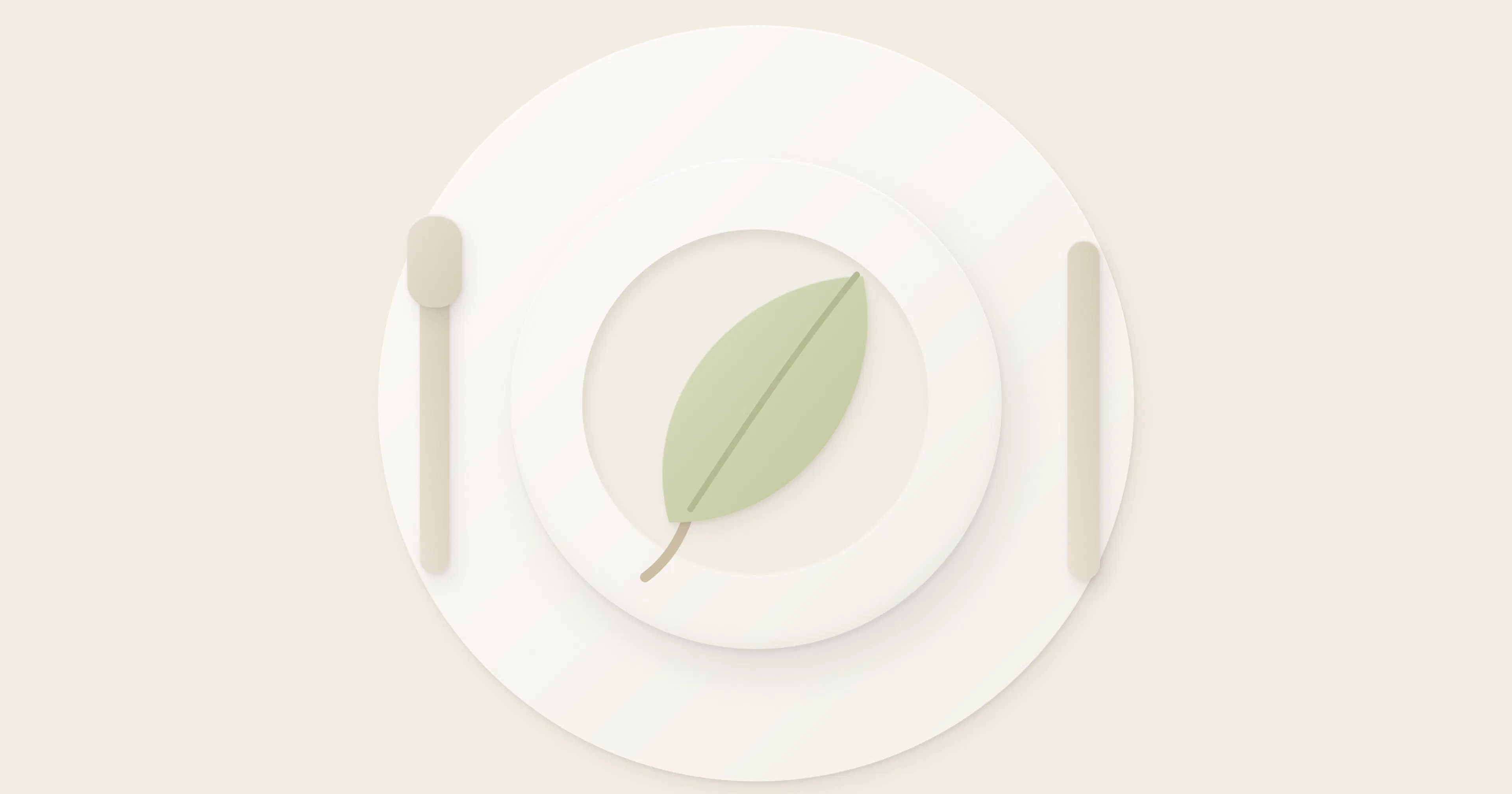 Illustration of a leaf on a laid plate, on a round placemat.