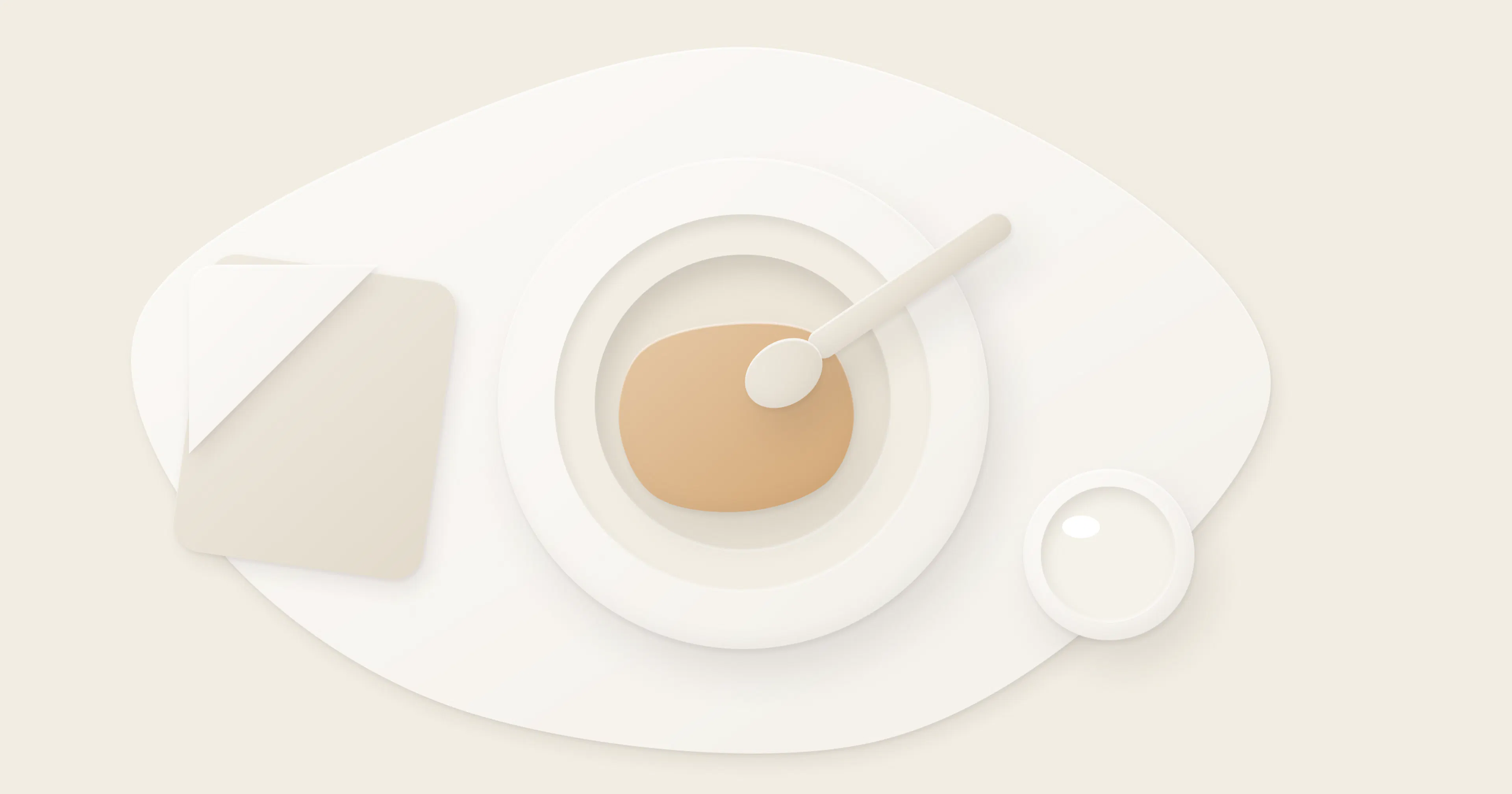 Illustration of a deep plate with an almost untouched portion, a spoon, a glass of water and a napkin.