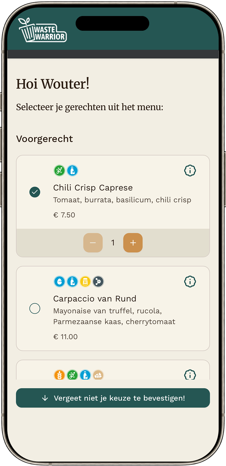 Waste Warrior Menu Keuze Module