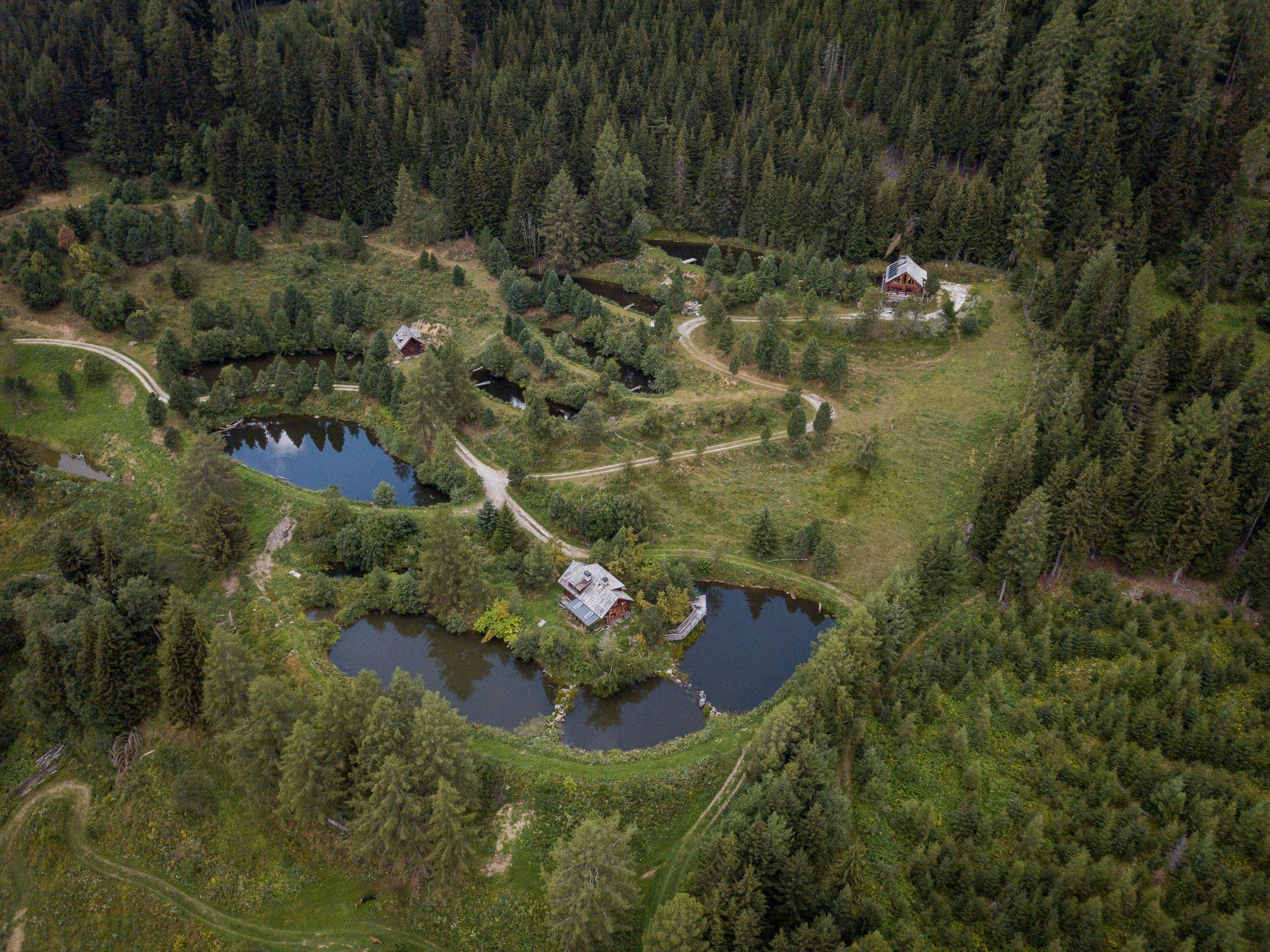 Aerial view of the Krameterhof, Sepp Holzer's farm in Austria