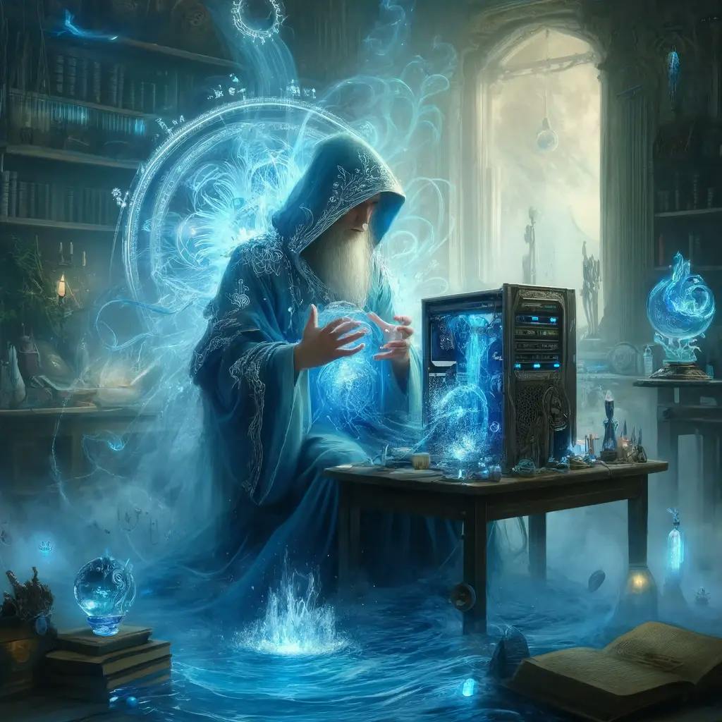 AI generated image of a warlock hard at work