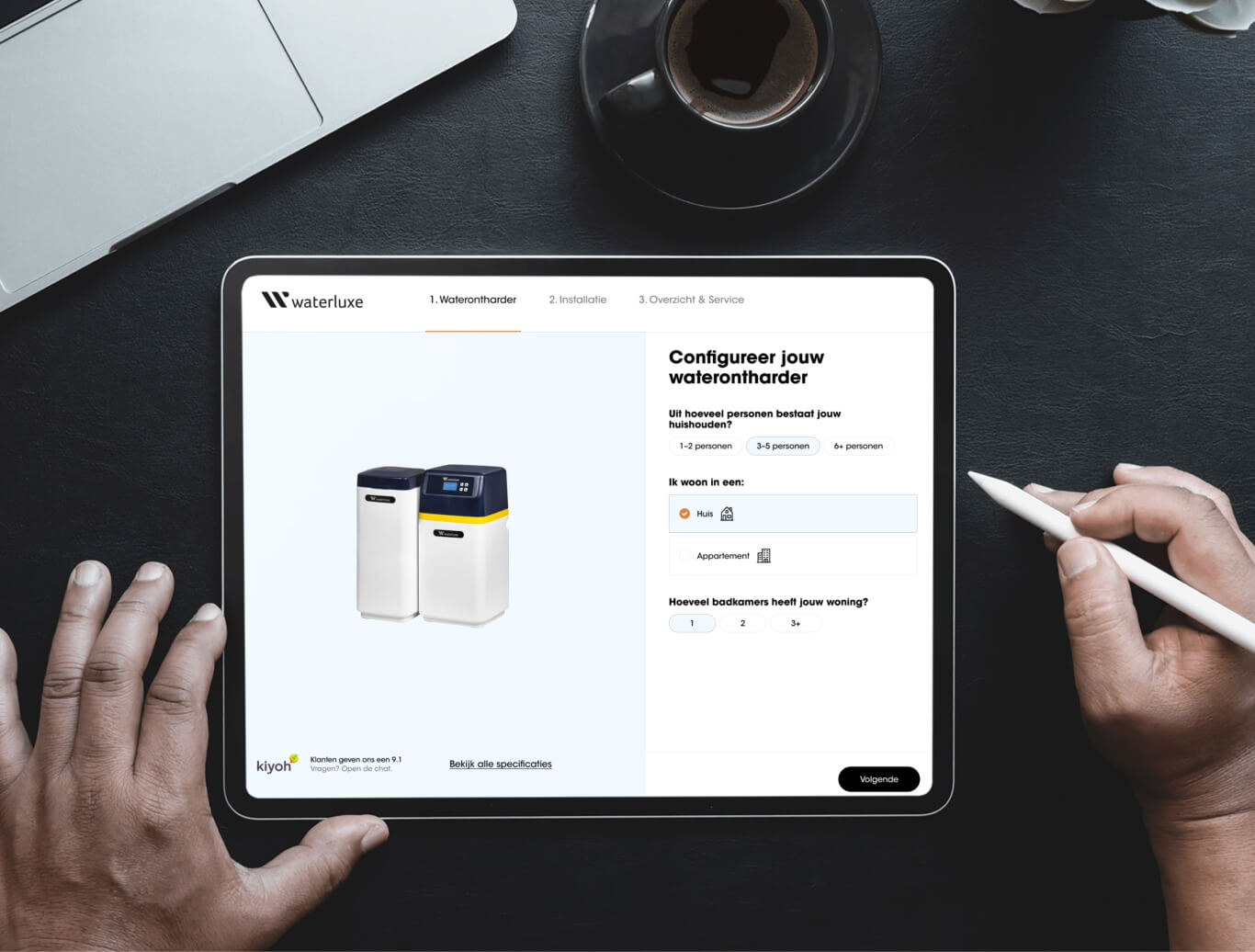 Waterluxe configurator op tablet