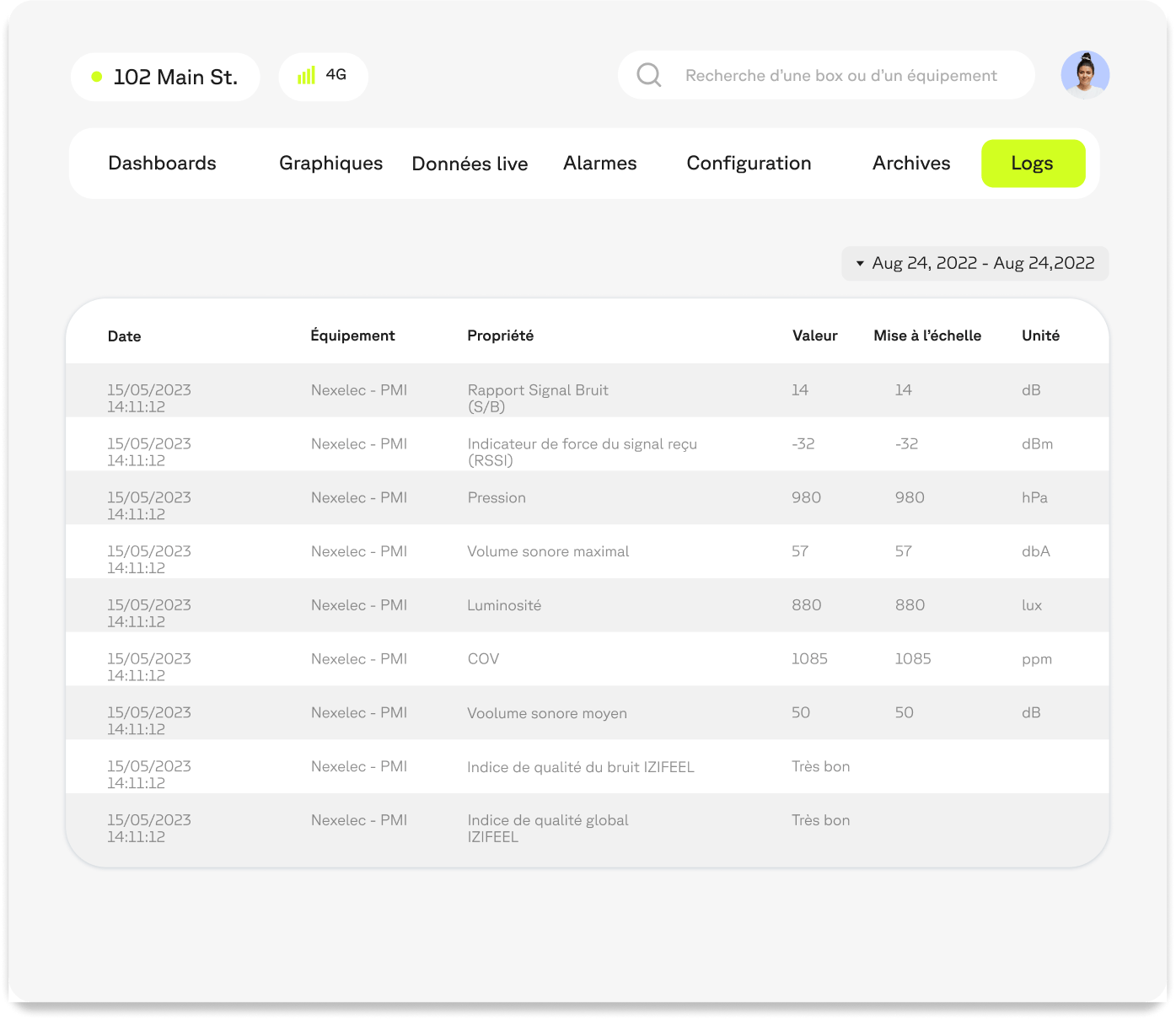 Aperçu de la fonctionnalité Logs de la console utilisateur de la solution Wattsense