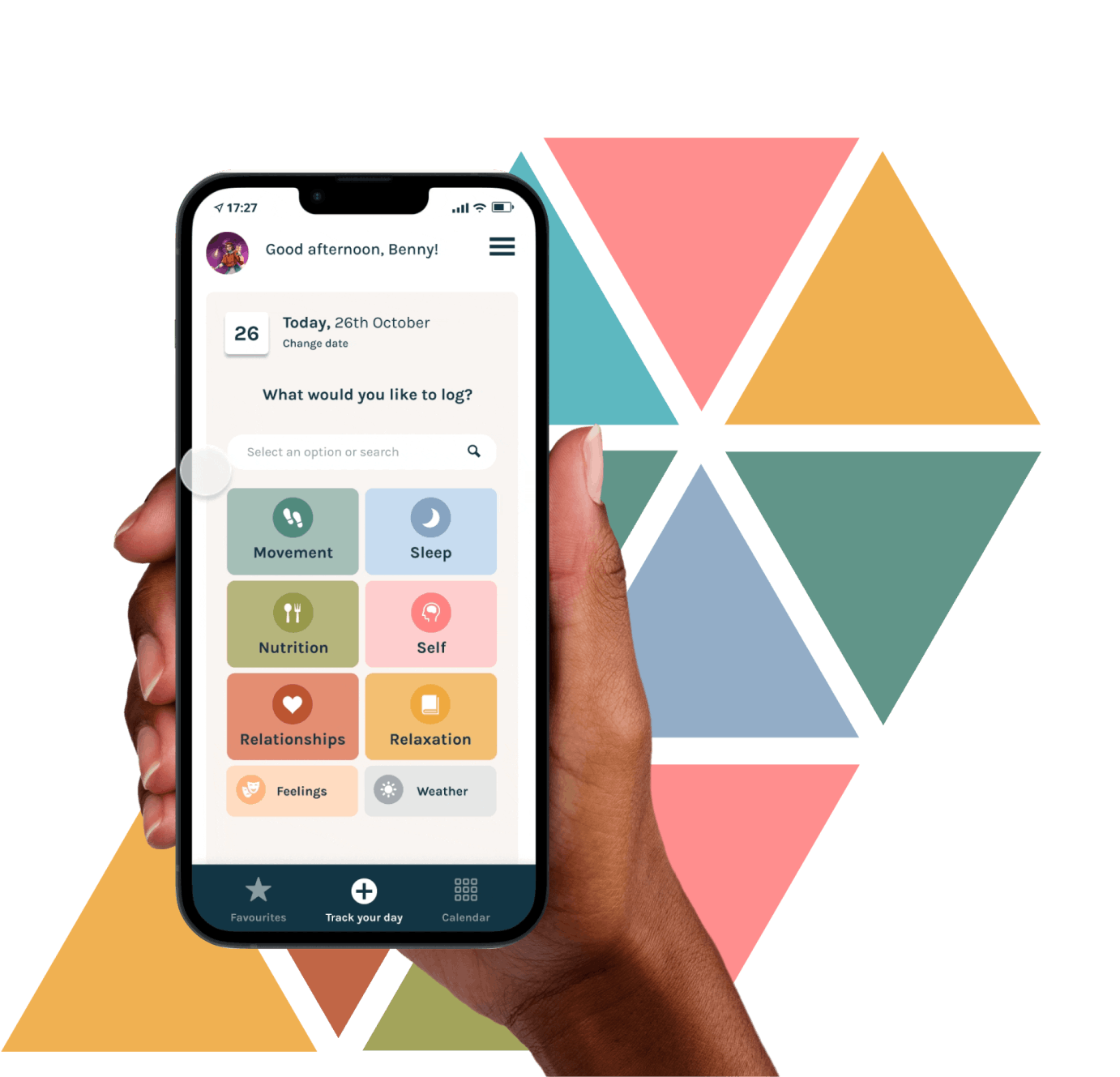 A hand showing an app screen