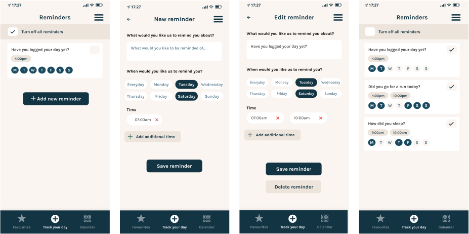 App screens showing reminder flow