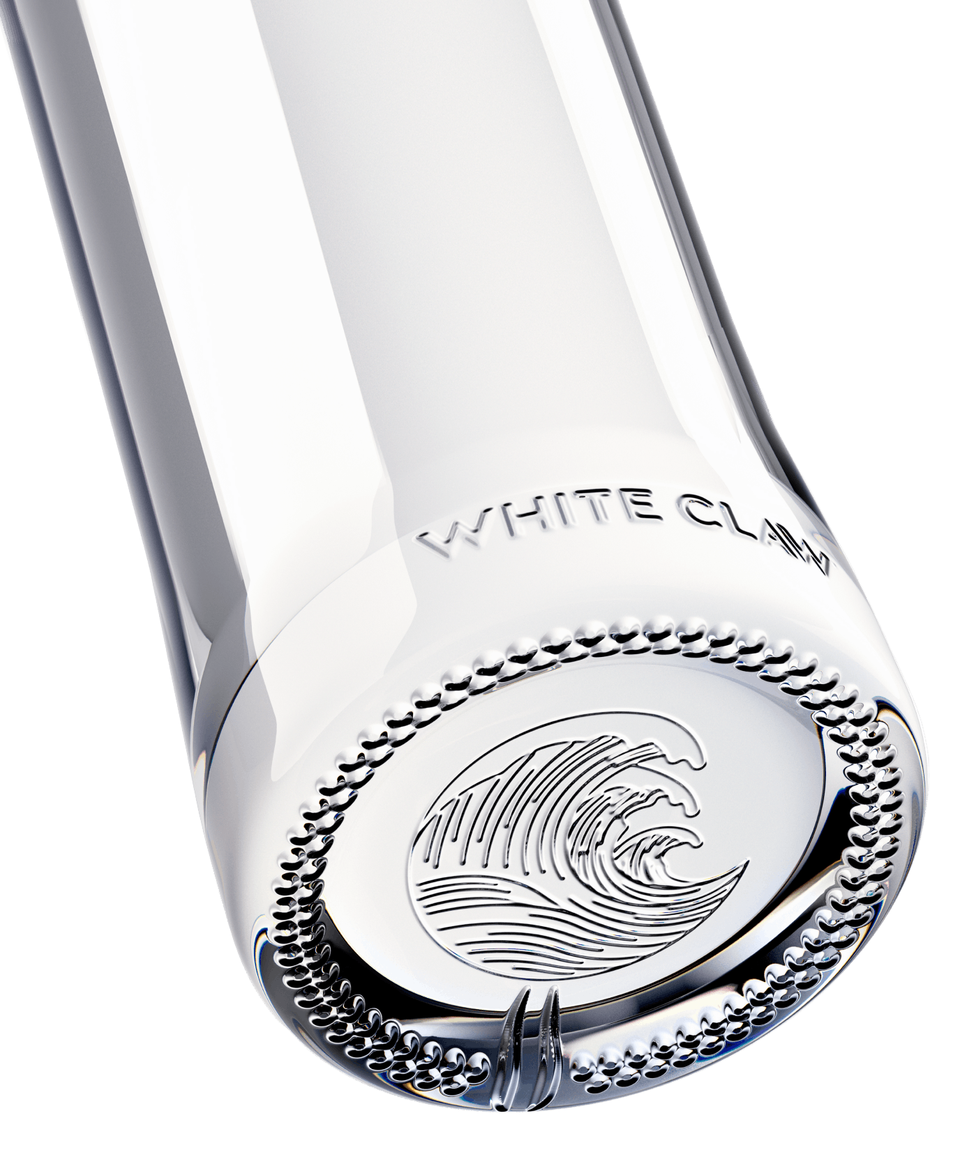 A bottle of White Claw™️ Premium Vodka is seen at an isometric angle from below