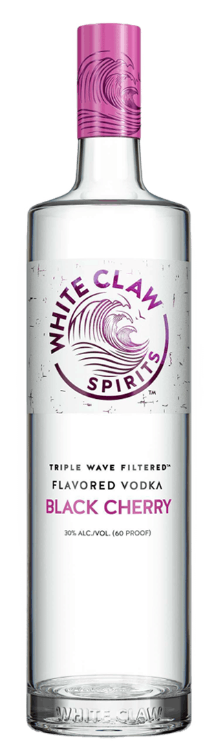 WHITE CLAW™ Flavored Vodka Black Cherry with a wave motif to the right of the bottle