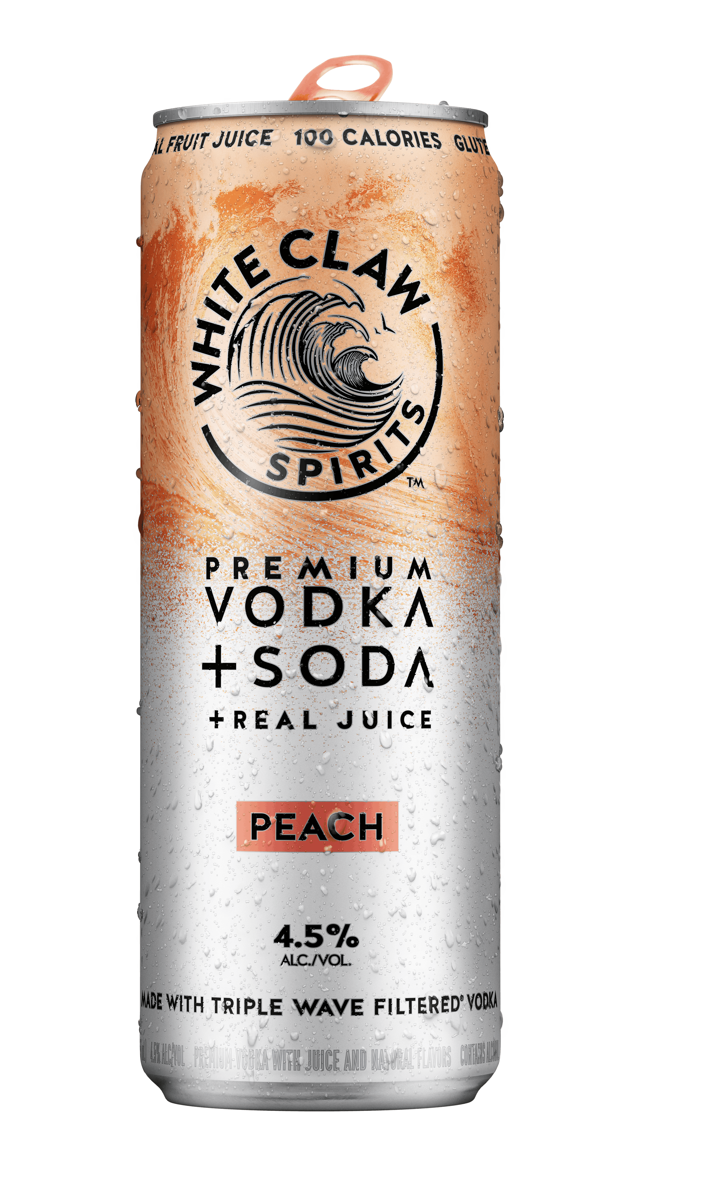 Una lata de White Claw™ Vodka + Soda Durazno descansa sobre unas rocas frente al mar.		