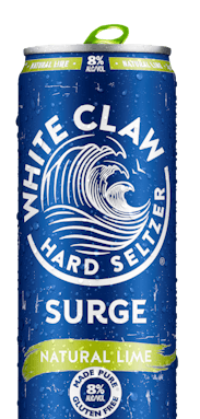 White Claw® Surge Hard Seltzer. El texto en la imagen dice: "Una ola más fuerte de frescura".