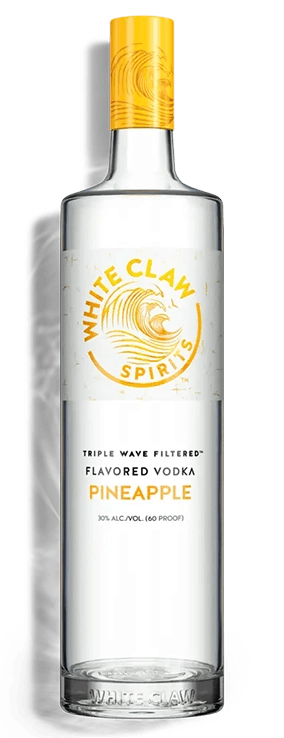 WHITE CLAW™ Flavored Vodka Pineapple with a wave motif to the right of the bottle