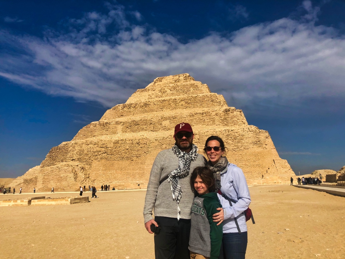 Laura, Jon, and H in front of the Step Pyramid