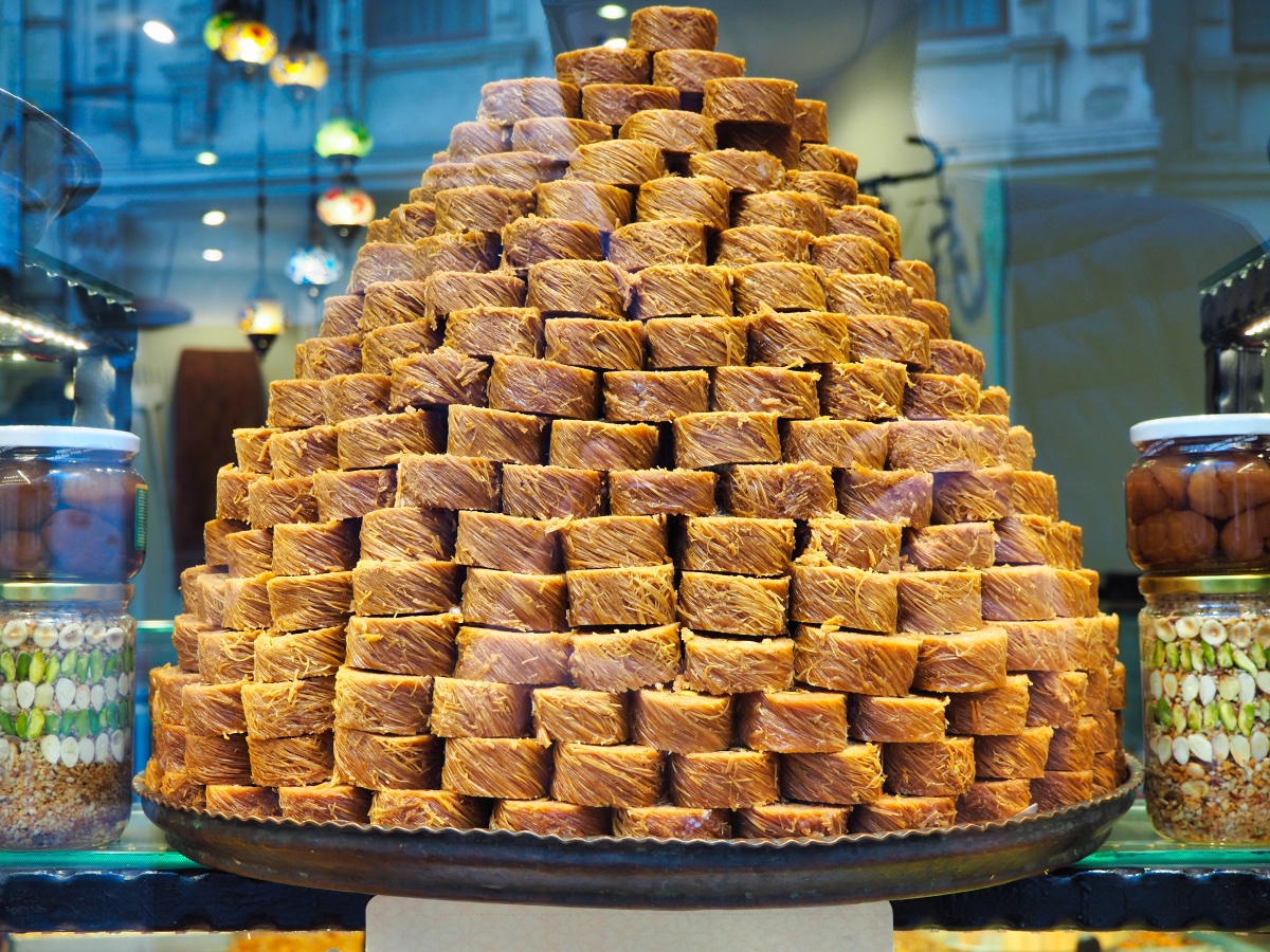 a tower of honeyed baklava 