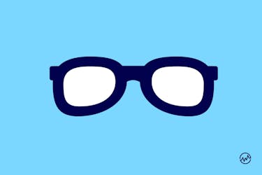 Blue eyeglasses on a blue background