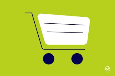 An outline of a shopping cart on a green background