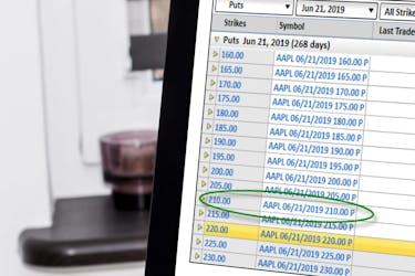 Selling options for income: Highlighted option contract in the puts database