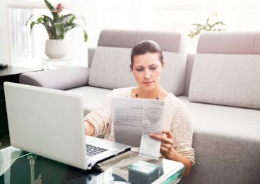Small business owner filing her tax return on her own from home