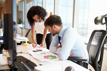 Man is getting feedback on a great idea for his business