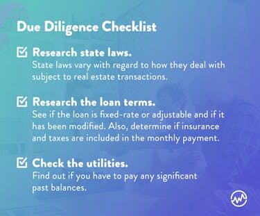 Due diligence checklist when offering a subject to real estate deal