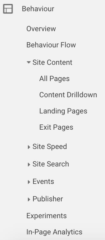 google analytics behaviour menu