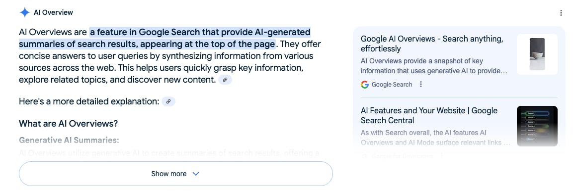 google ai overviews in a search result