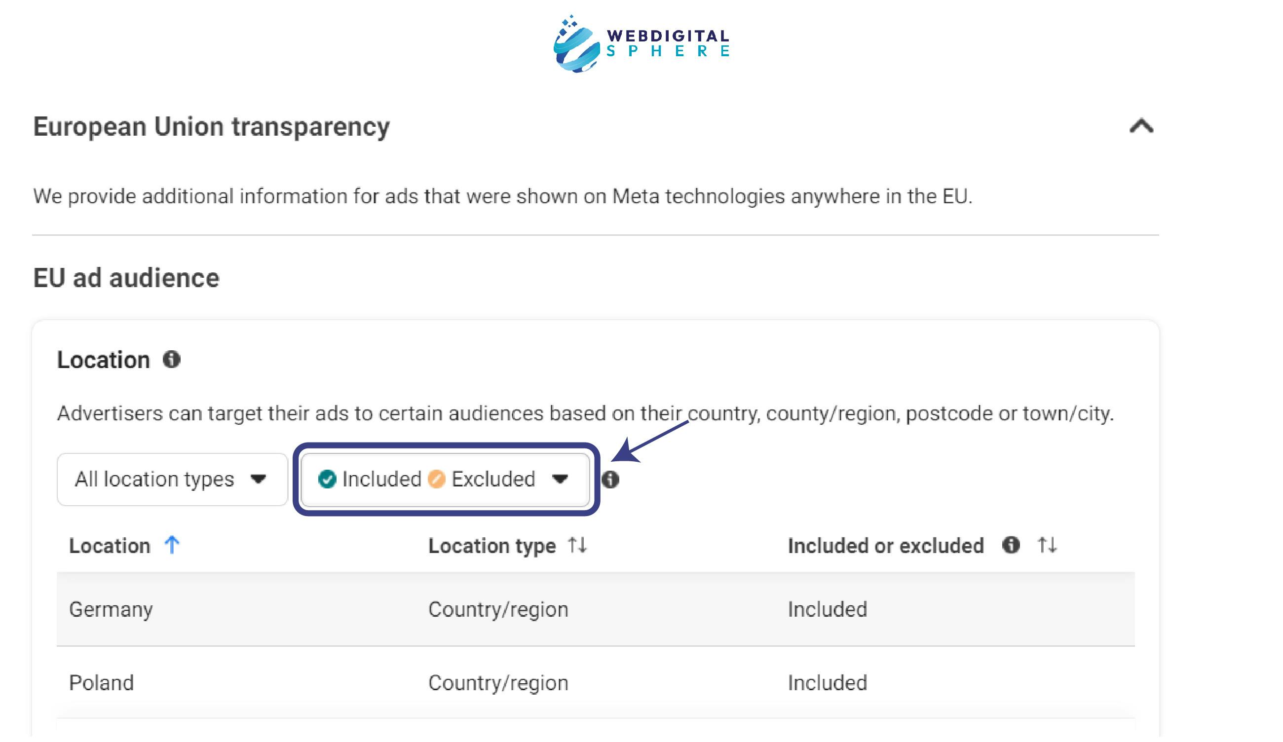 find two filters, “Included” and “Excluded”, which will further narrow down the specific locations targeted