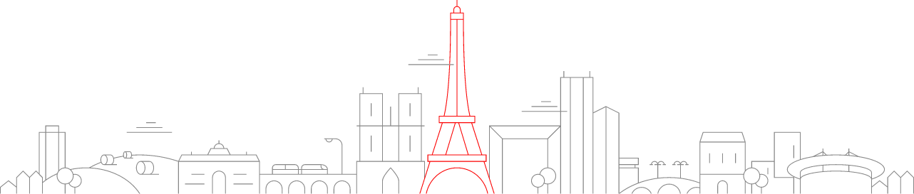 Skyline de Paris avec la Tour Eiffel en rouge