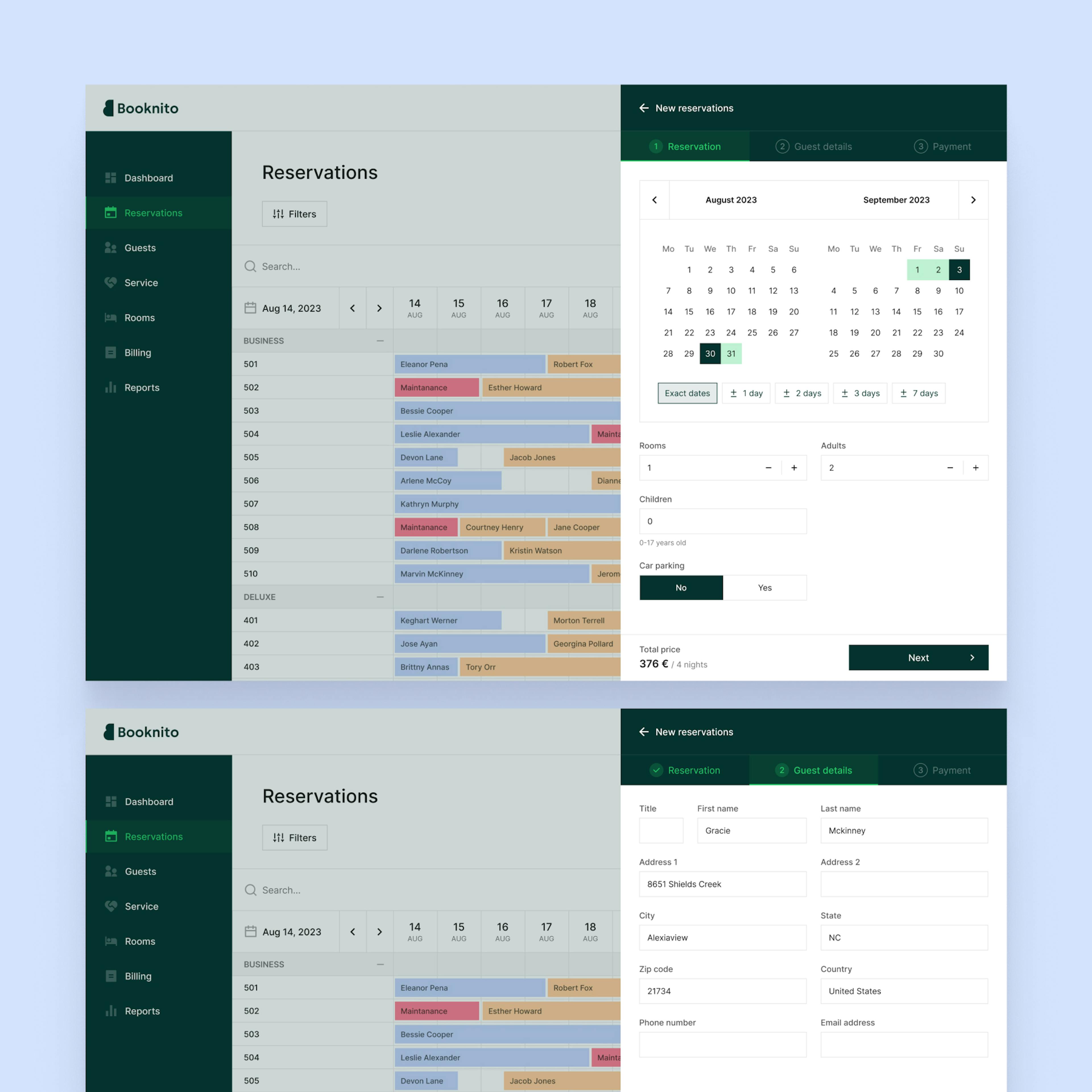 booking system screen