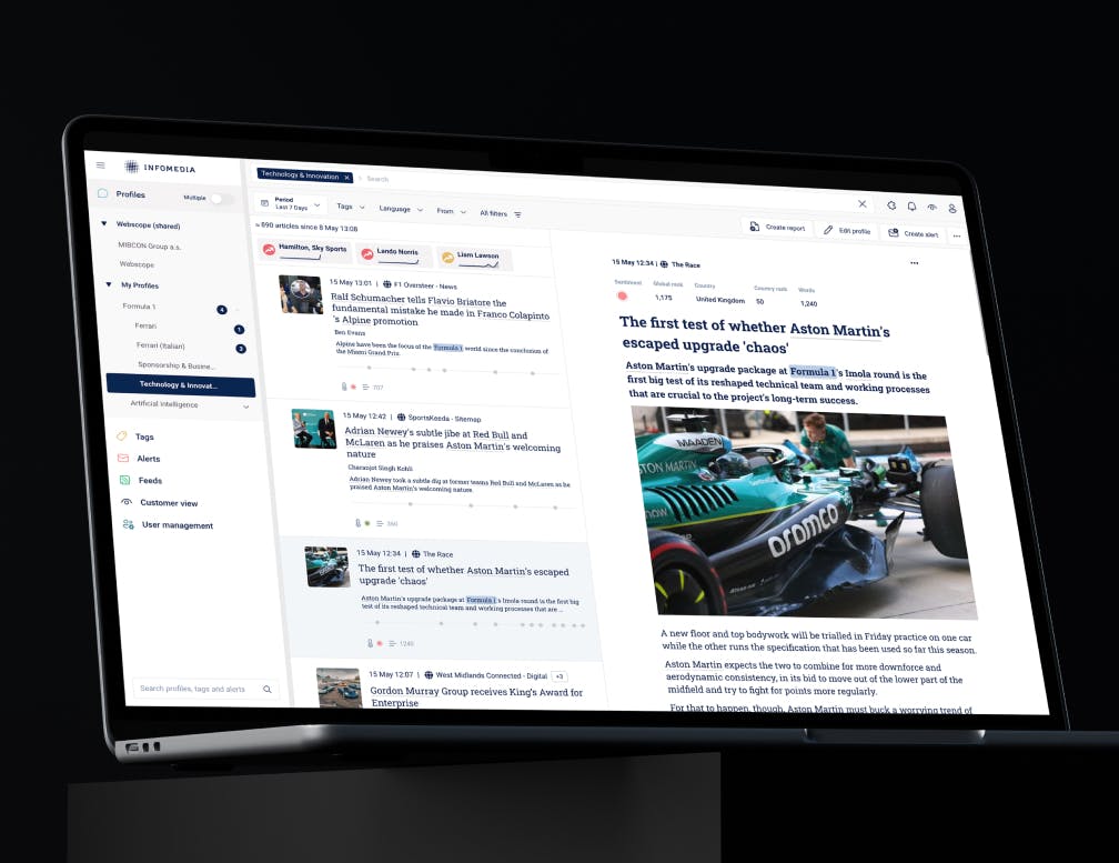 A laptop with Infomedia's Nordic Platform on its screen
