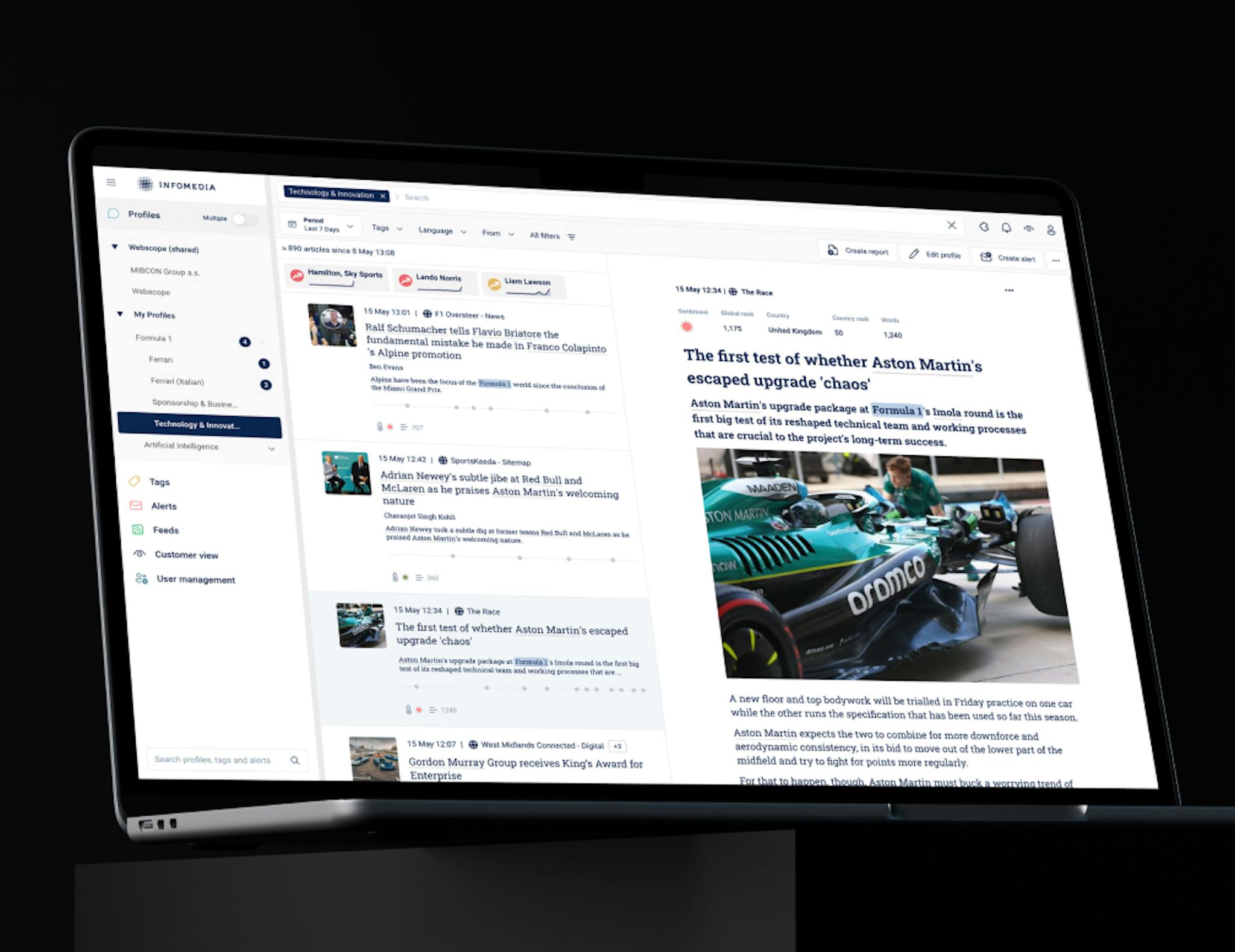 A laptop with Infomedia's Nordic Platform on its screen