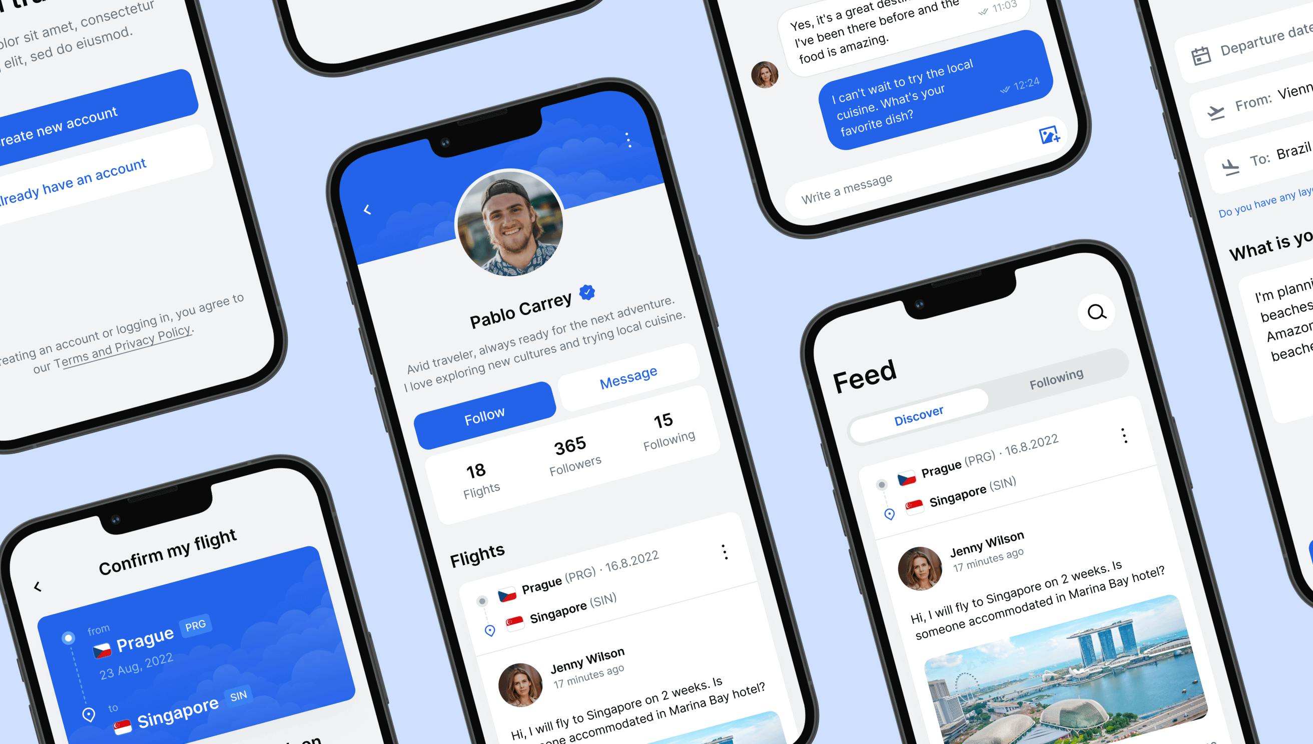 mockups showing the Skychatters app