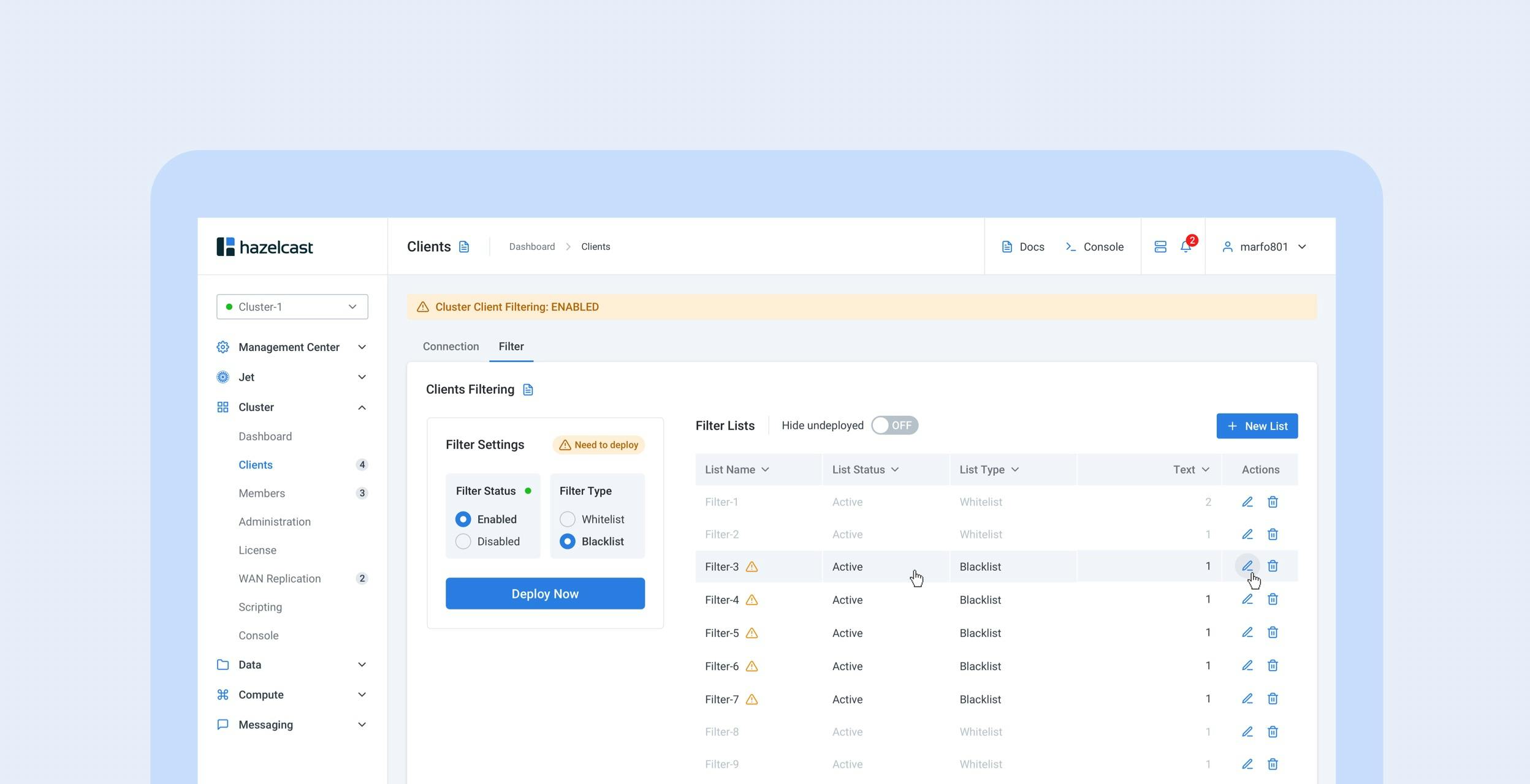 Hazelcast - Management Center product screen