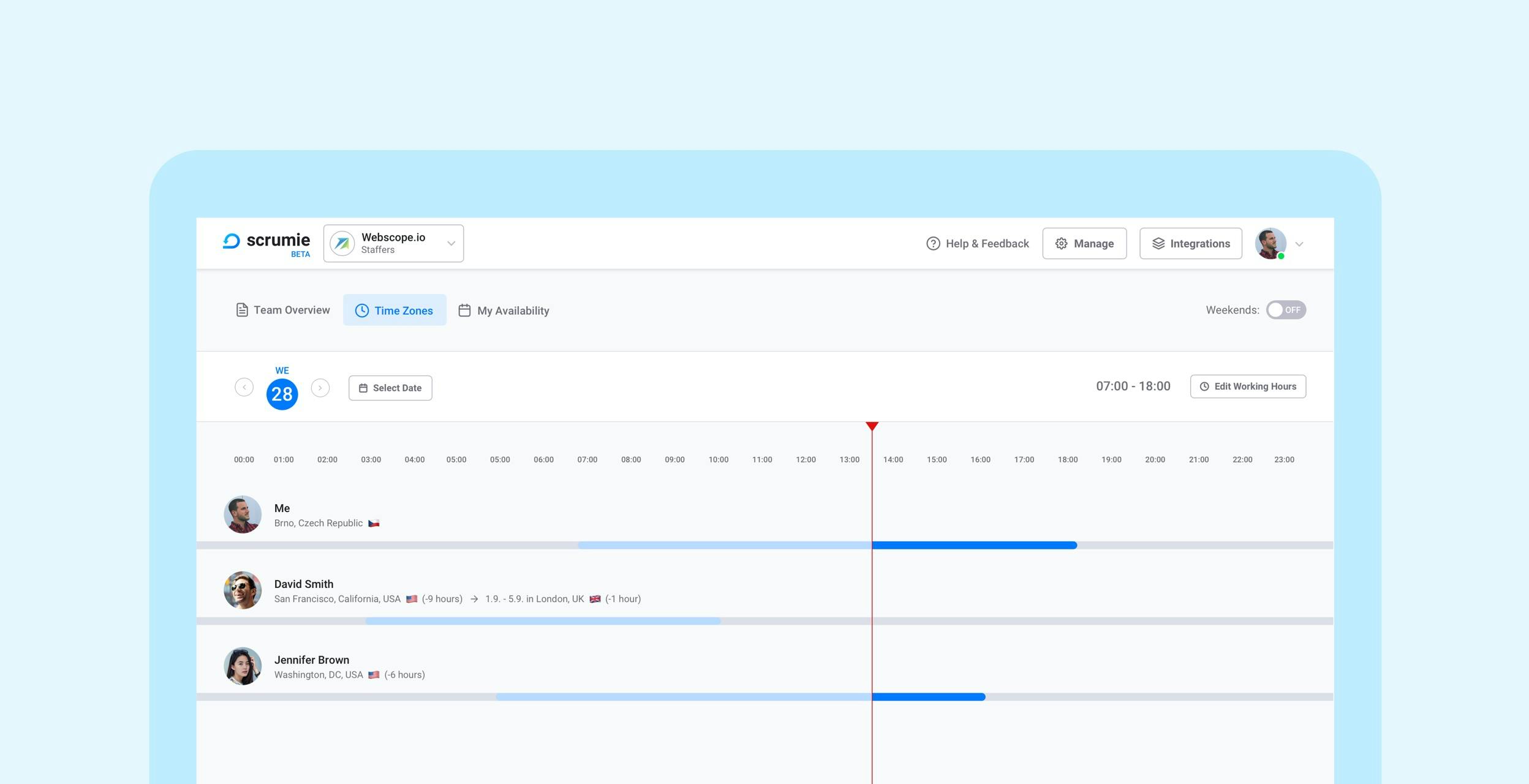 Scrumie - time zones feature