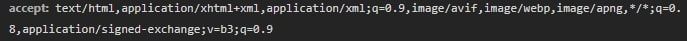 Snippet of an HTTP Accept request header listing supported content types
