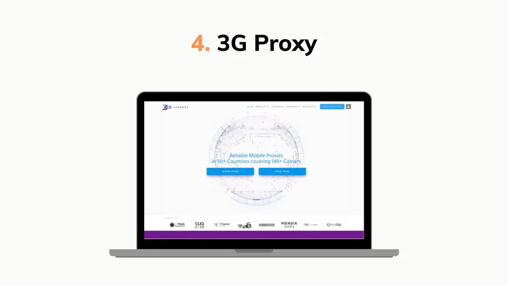 Graphic highlighting 3G Proxy, showing a laptop mockup with a mobile proxy provider website