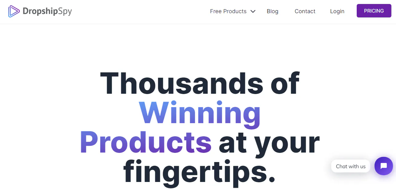 DropshipSpy landing page screenshot with a large headline about discovering winning products