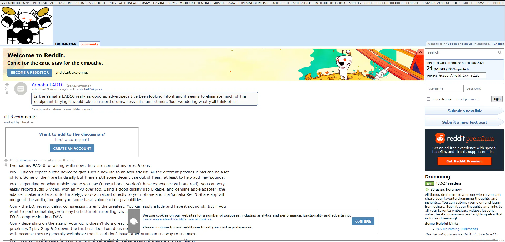 Old Reddit thread page with the post shortlink shown in the sidebar