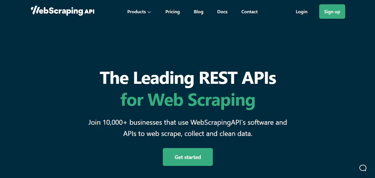 WebScrapingAPI homepage banner promoting REST APIs for web scraping