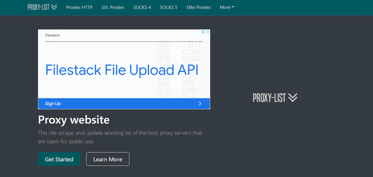 Proxy-list.download page screenshot with a pop-up ad overlay covering the page content
