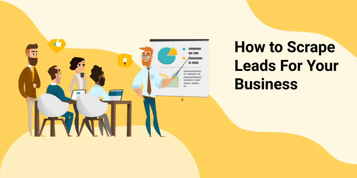 Illustration of a presenter showing charts to a team at a meeting table, used as a cover for a lead generation article