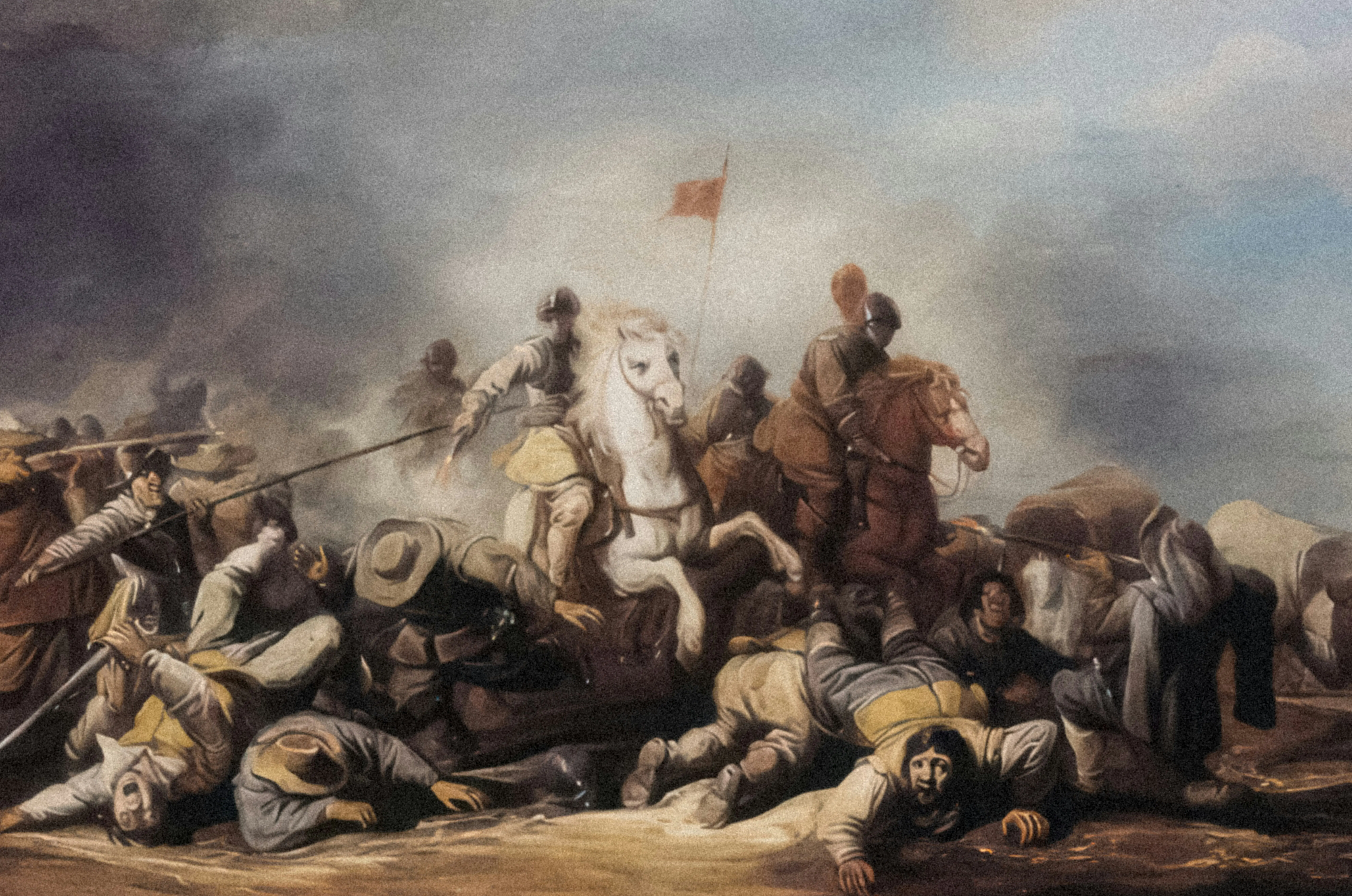 un dipinto di un gruppo di uomini a cavallo