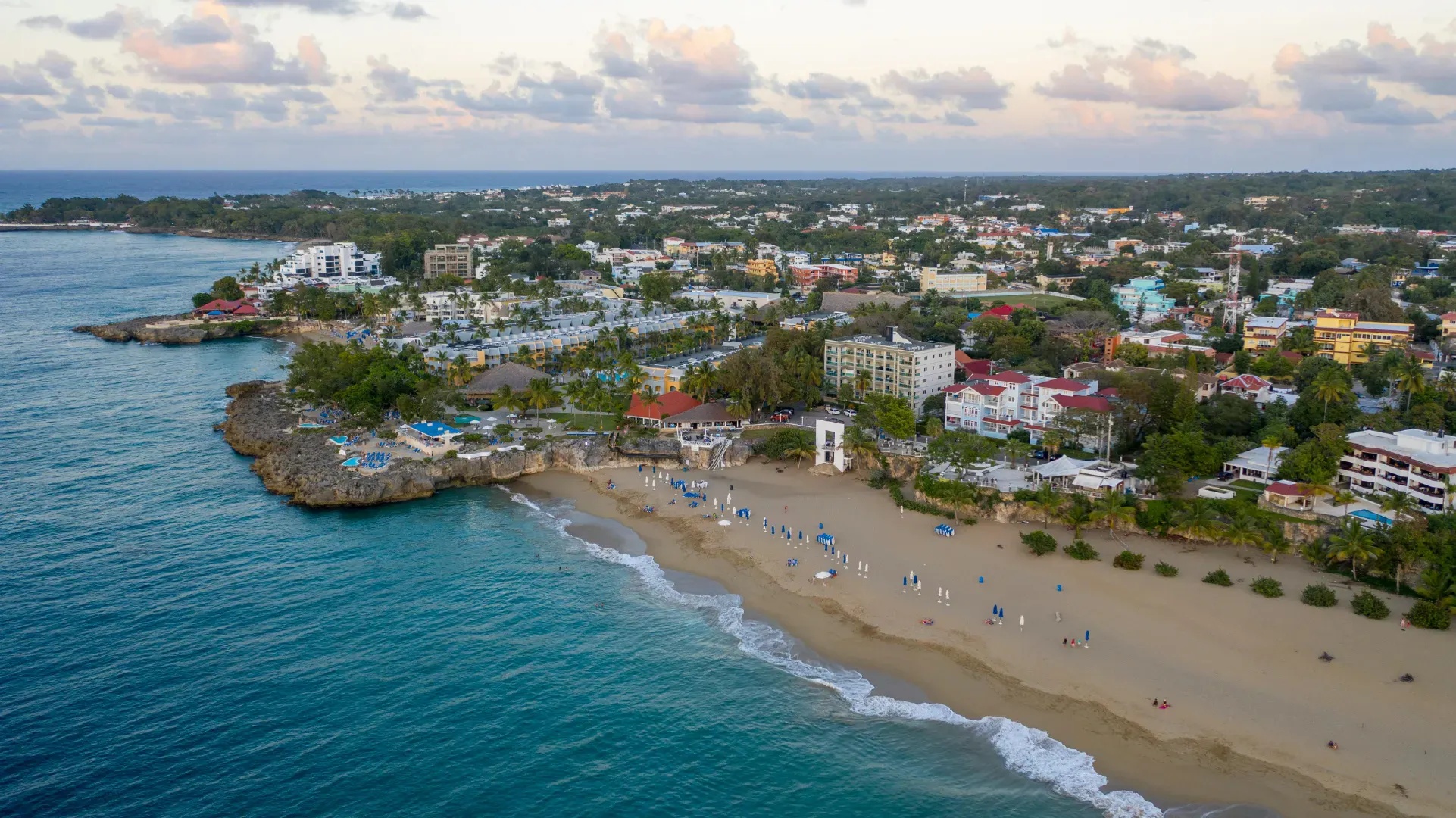 Sosúa beach in the Dominican Republic with a tropical coastline and turquoise waters