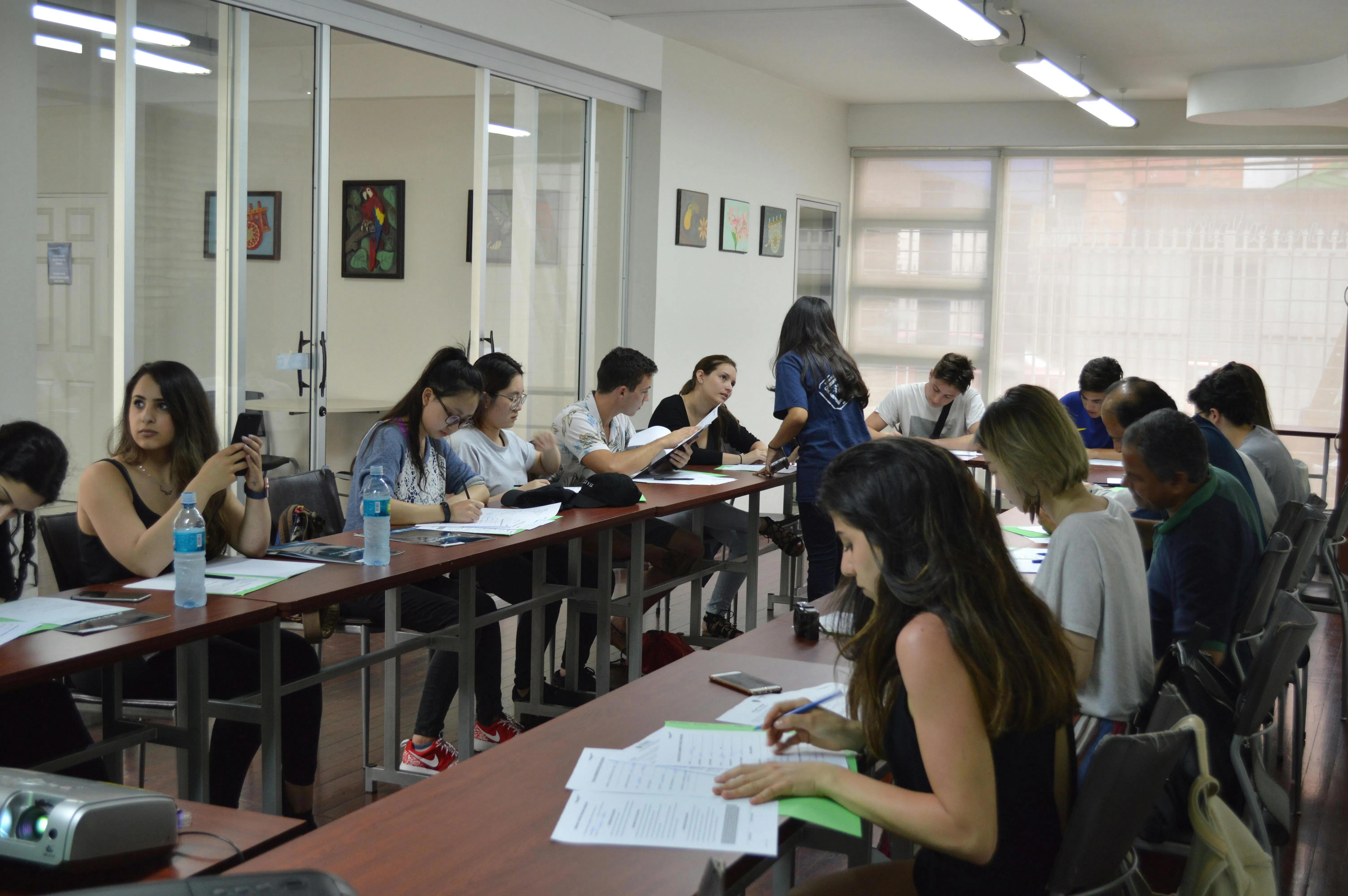 Studenti che partecipano a una lezione di gruppo e svolgono attività in aula