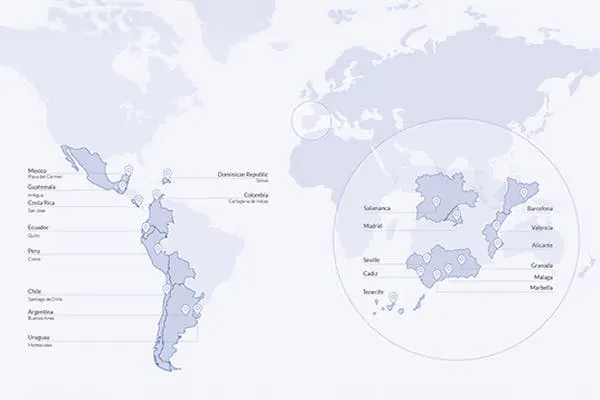 スペインとラテンアメリカにまたがる32の認定校