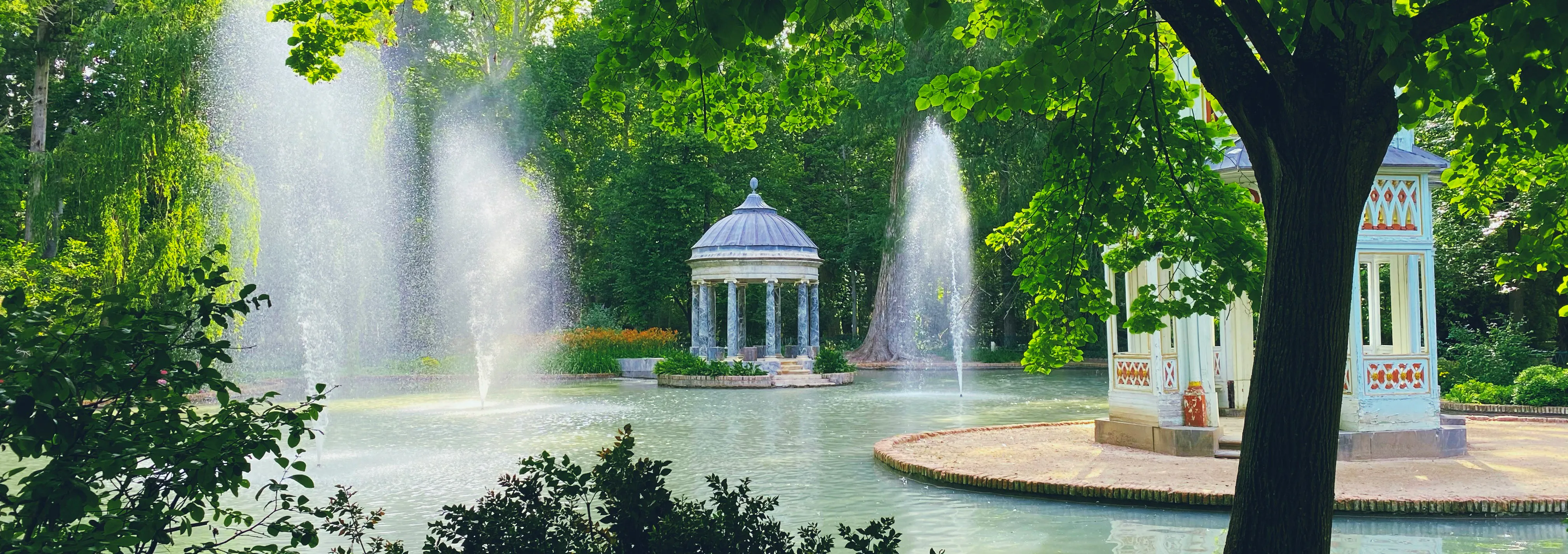 fontana d'acqua in mezzo a alberi verdi