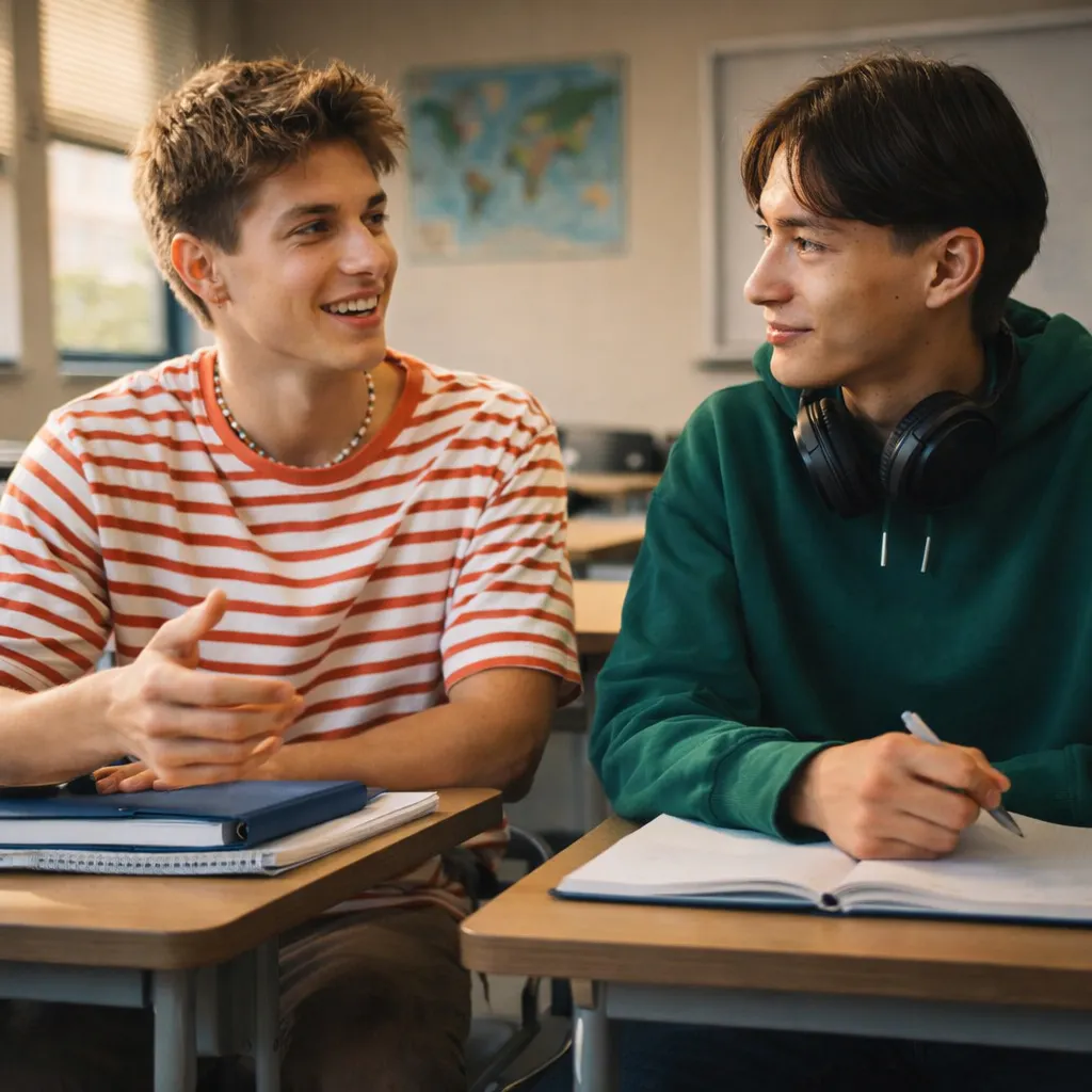 amigos conversando em uma sala de aula
